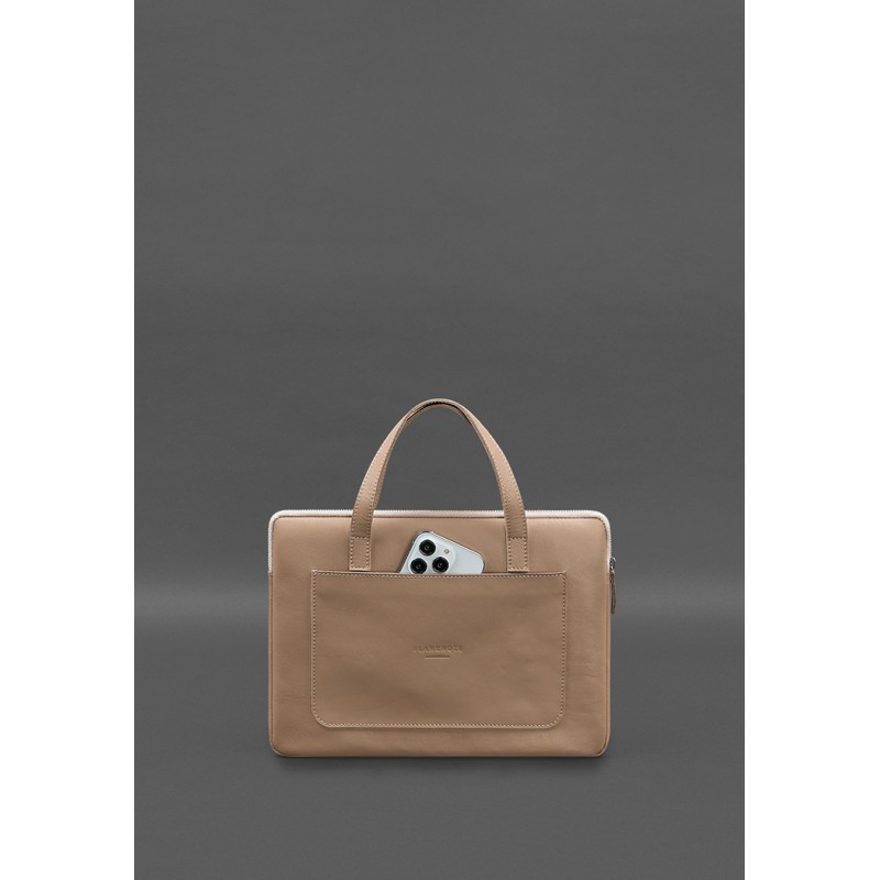 Шкіряний чохол з ручками для ноутбука 13 дюйм Світло-бежевий BlankNote