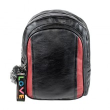 Рюкзак міський BackPack Пушистик Кожзам 28х23х10 см Чорний з червоними вставками (22467)