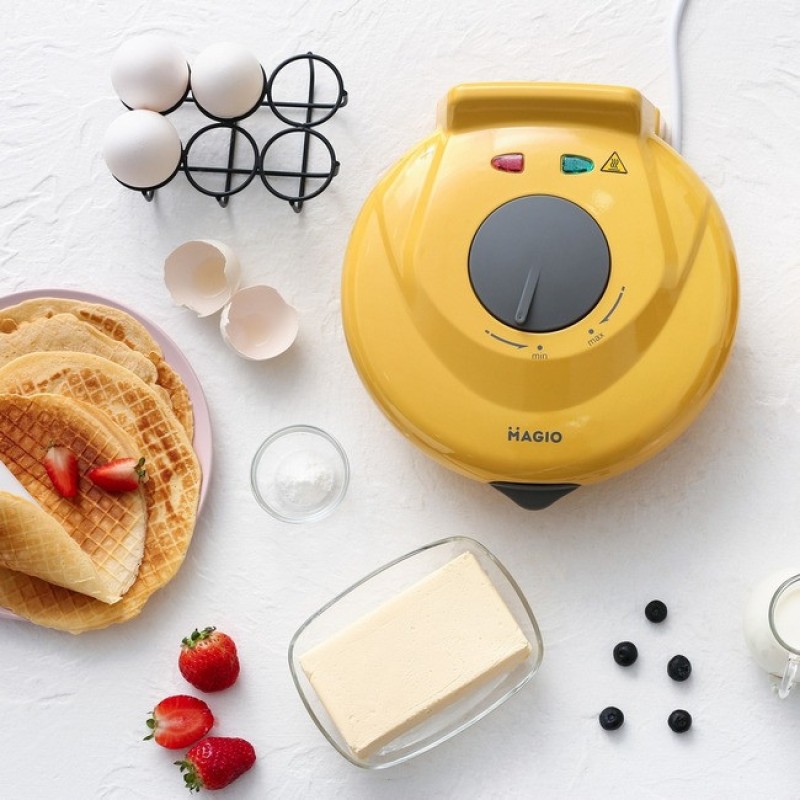 Вафельниця для тонких вафель + конус для ріжків MAGIO MG-397 Yellow