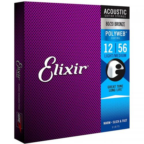 Струни для акустичної гітари Elixir 11075 Polyweb 80/20 Bronze Acoustic Light Medium 12/56 Струни для акустичної гітари Elixir 11075 Polyweb 80/20 Bronze Acoustic Light Medium 12/56