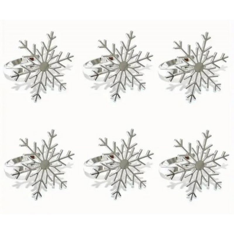 Набір кілець для серветок Сніжинки Мальва Сріблястий 6 шт