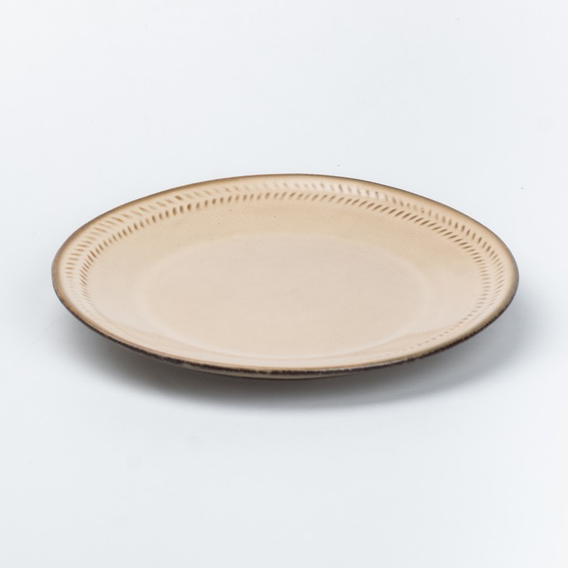 Тарілка сервірувальна керамічна TS Kitchen 22,5 см у стилі ретро бежевий (HP23378)