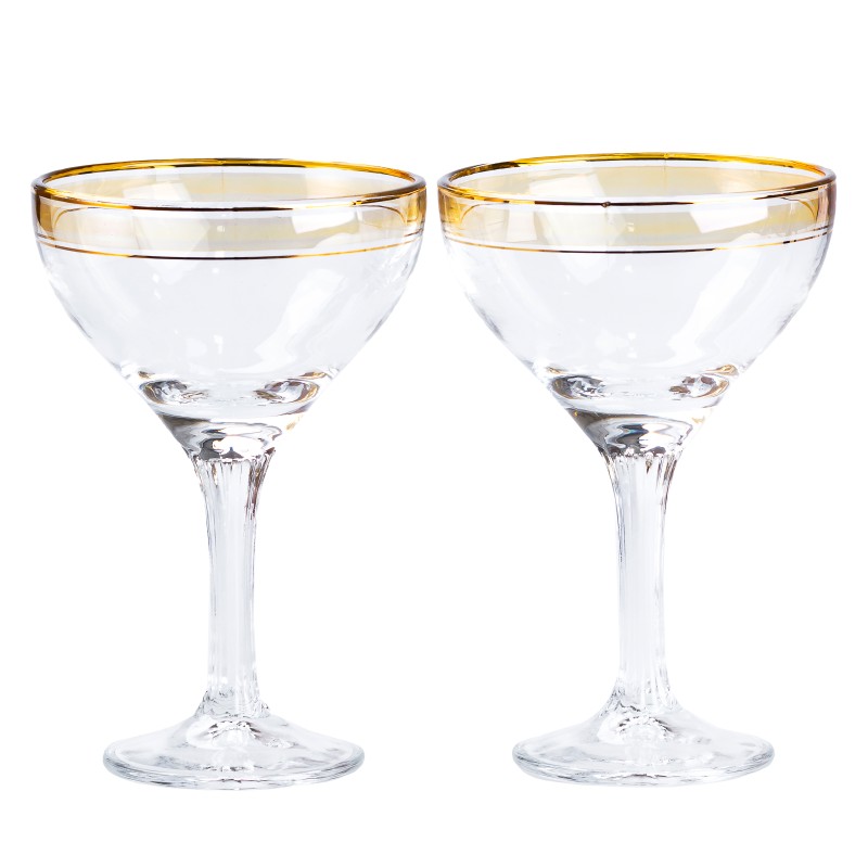 Набір келихів для коктейлів фігурних TS Kitchen на високій ніжці 2 штуки по 290 мл жовтий (HP544)