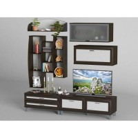 Стінка в вітальню Тиса Мебель Вітальня-14 Венге Білий 2050x450x2100 мм Стінка в вітальню Тиса Мебель Вітальня-14 Венге Білий 2050x450x2100 мм