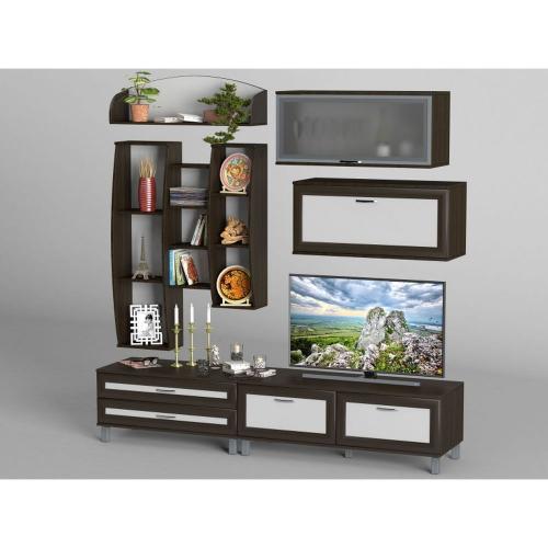 Стінка в вітальню Тиса Мебель Вітальня-14 Венге Білий 2050x450x2100 мм Стінка в вітальню Тиса Мебель Вітальня-14 Венге Білий 2050x450x2100 мм