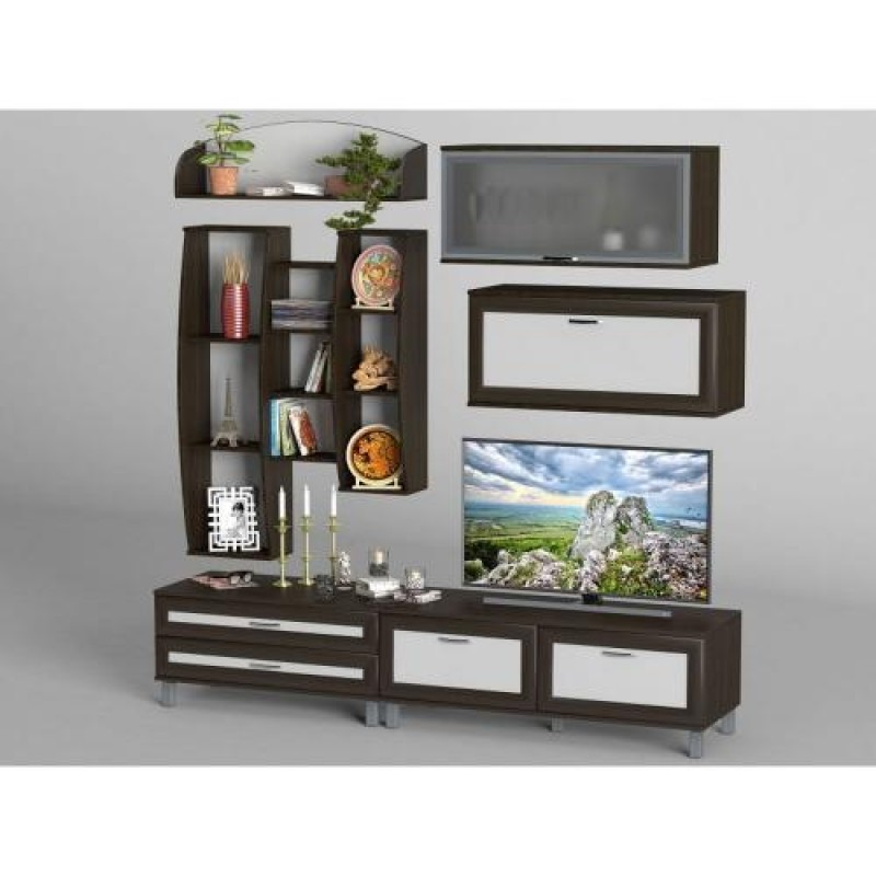 Стінка в вітальню Тиса Мебель Вітальня-14 Венге Білий 2050x450x2100 мм