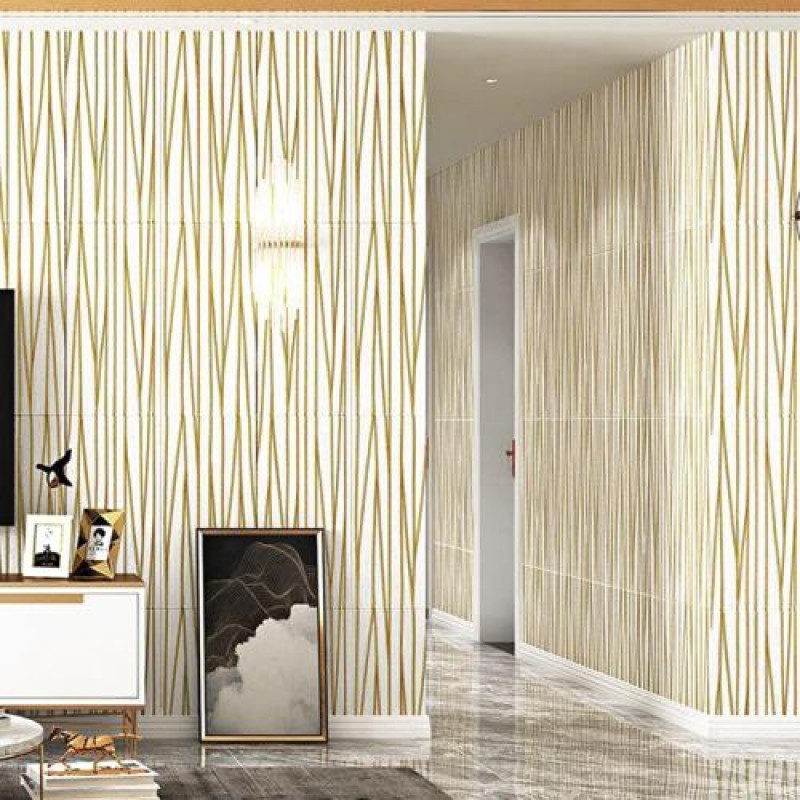 Самоклеюча 3D панель Sticker Wall SW-00001184 Золоті стрічки 700х700х5мм