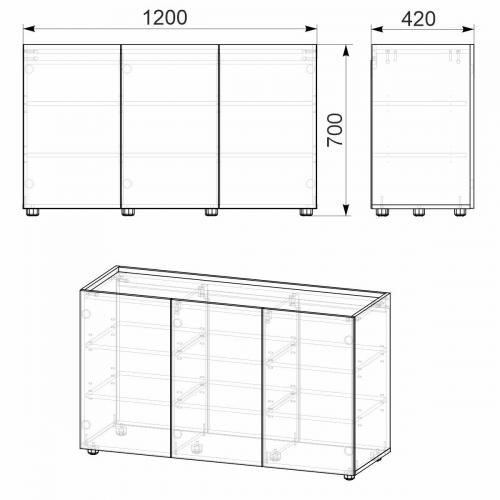 Комод Тумба 2 Компанит МГ 6 120х42х70 см Дуб сонома Комод Тумба 2 Компанит МГ 6 120х42х70 см Дуб сонома