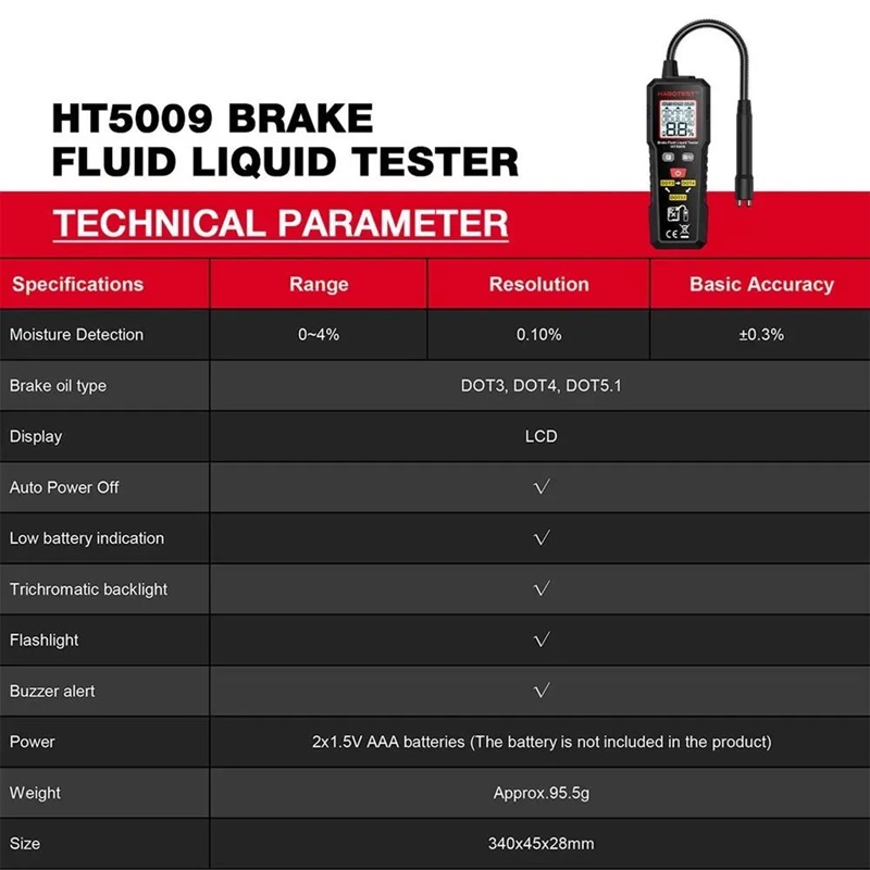 Тестер гальмівної рідини для DOT3 DOT4 DOT5.1 HABOTEST HT5009