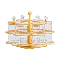 Набір банок для сипучих продуктів TS Kitchen 6 штук на дерев'яній підставці (HP16292)