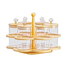 Набір банок для сипучих продуктів TS Kitchen 6 штук на дерев'яній підставці (HP16292)