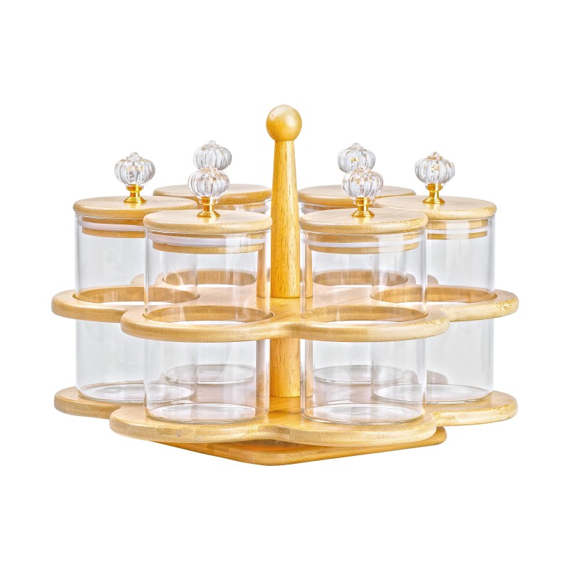 Набір банок для сипучих продуктів TS Kitchen 6 штук на дерев'яній підставці (HP16292)