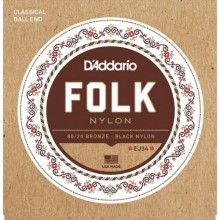 Струни для класичної гітари D'Addario EJ34 Folk Nylon Ball End 80/20 Bronze/Black Nylon Trebles