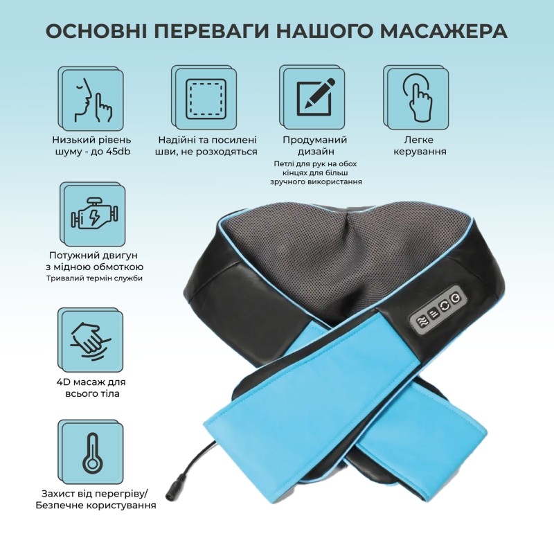 Масажер для всього тіла (шиї, спини) з підігрівом No Brand Shiatsu Синій