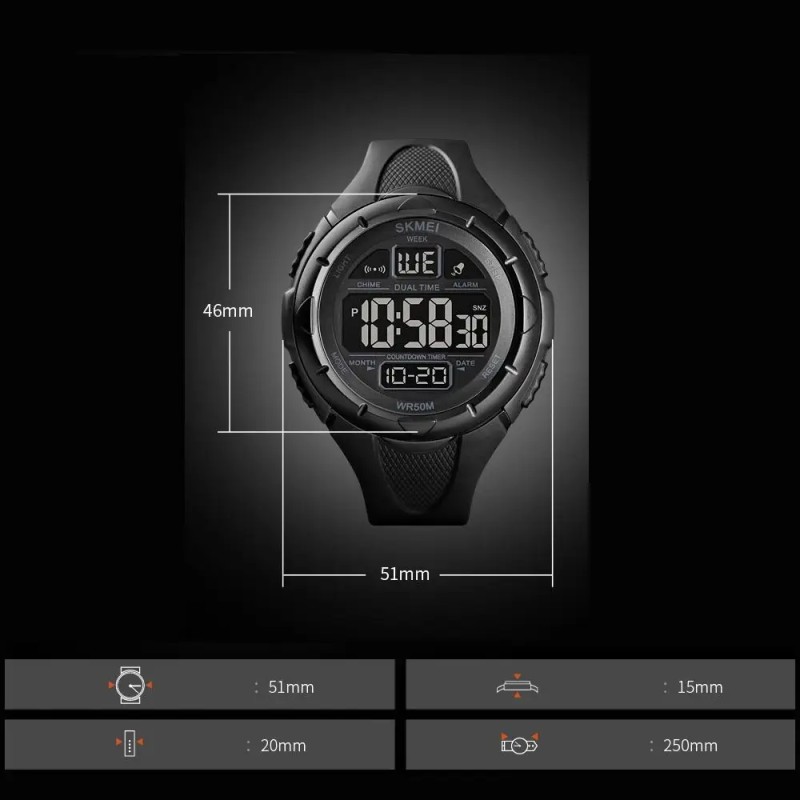 Чоловічий спортивний годинник Skmei 1656 Чорний