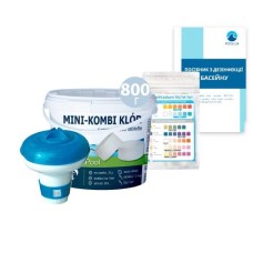Набір для щоденної дезінфекції «Аква Догляд»  InPool 80021 (MINI хлор 800 г, MINI поплавець, тести). Засоби для об'єму 1÷3 м³, 3÷5 м³