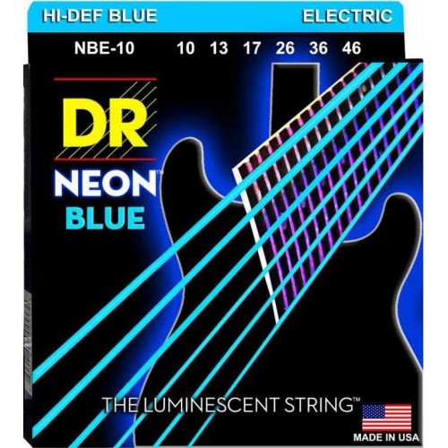 Струни для електрогітари 6 шт DR NBE-10 Hi-Def Neon Blue K3 Coated Medium Electric Guitar Strings 10/46 Струни для електрогітари 6 шт DR NBE-10 Hi-Def Neon Blue K3 Coated Medium Electric Guitar Strings 10/46