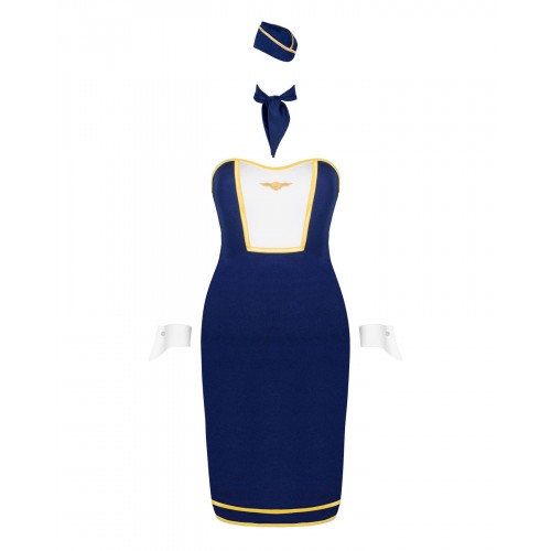 Еротичний костюм стюардеси Obsessive Stewardess uniform M/L, blue, сукня, пілотка, шарф, манжети