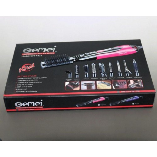Повітряний стайлер для волосся Gemei GM 4835 10 в 1 Чорний з рожевим (258656)
