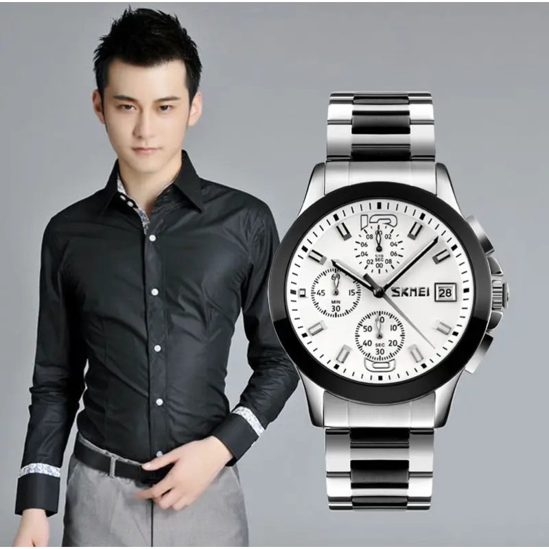 Годинник чоловічий Skmei 9126 з хронографом Сріблястий