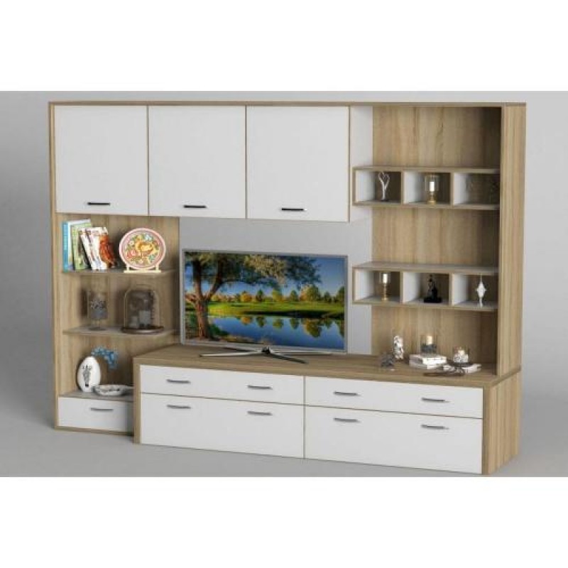 Стінка в вітальню Тиса Мебель Вітальня-100 Сонома Білий 1750x450x2370 мм