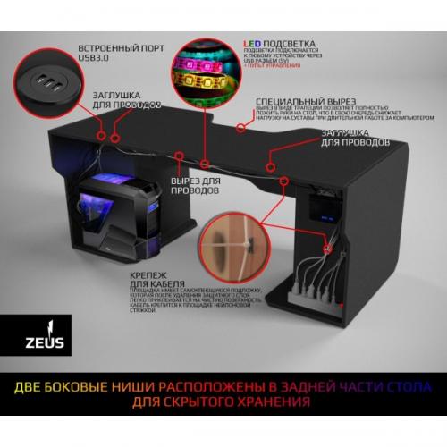 Геймерський ергономічний стіл ZEUS Viking-1L, 180х92 (87) см, чорний/білий Геймерський ергономічний стіл ZEUS Viking-1L, 180х92 (87) см, чорний/білий
