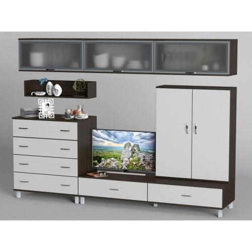 Стінка в вітальню Тиса Мебель Вітальня-5 Венге Білий 2050x450x2700 мм Стінка в вітальню Тиса Мебель Вітальня-5 Венге Білий 2050x450x2700 мм