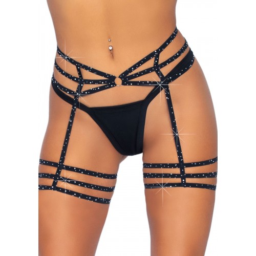 Leg Avenue Rhinestone garter strapps OS Black