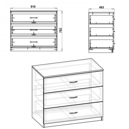 Комод для речей Компанит 3Б Дуб сонома (kom-226)