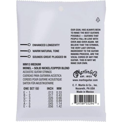 Струни для акустичної гітари 6 шт Martin MM13 Retro Acoustic Guitar Strings Medium 13/56 Струни для акустичної гітари 6 шт Martin MM13 Retro Acoustic Guitar Strings Medium 13/56