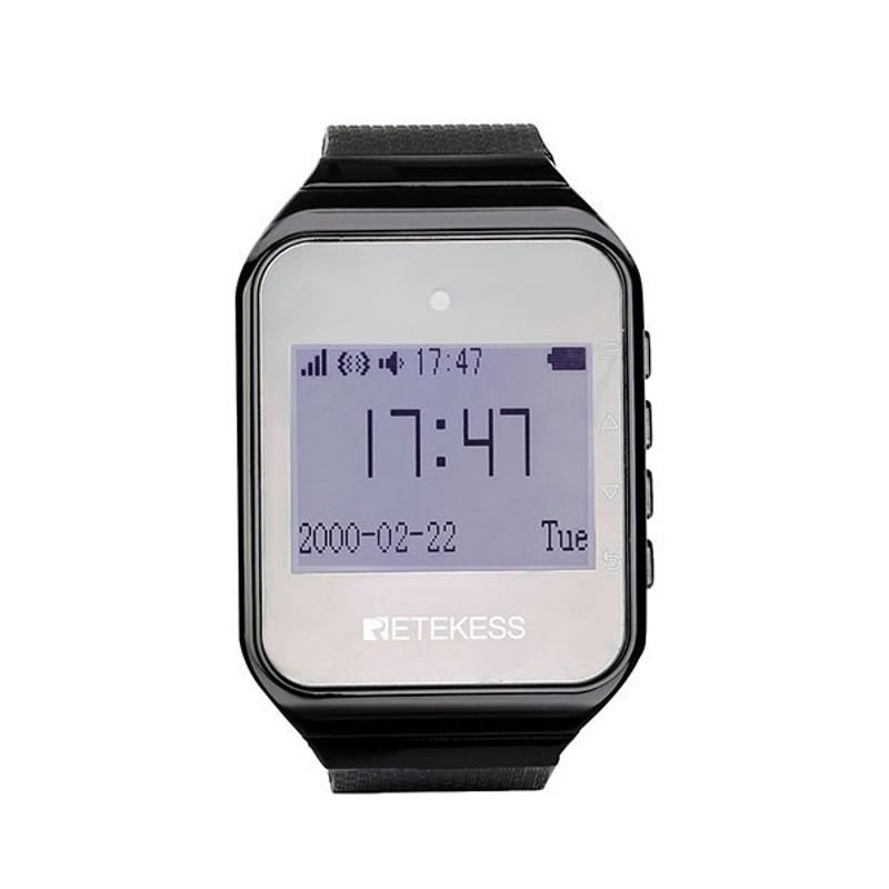 Система виклику офіціанта бездротова з чорним годинником - пейджером Retekess TD108 + 5 червоних кнопок (з кнопкою ЗАКАЗ)