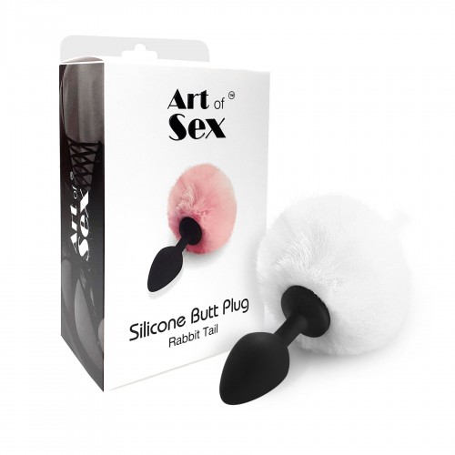 Силіконова анальна пробка М Art of Sex - Silicone Bunny Tails Butt plug White, діаметр 3,5 см в інтернет супермаркеті PbayMarket!