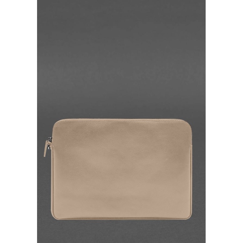 Шкіряний чохол для ноутбука на блискавці з кишенею та хлястиком на руку Світло-бежевий BlankNote