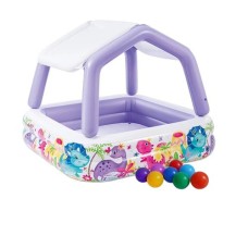 Дитячий надувний басейн Intex 57470-1 «Океан» зі знімним навісом, бузковий, 157 х 157 х 122 (24) см, з кульками 10 шт