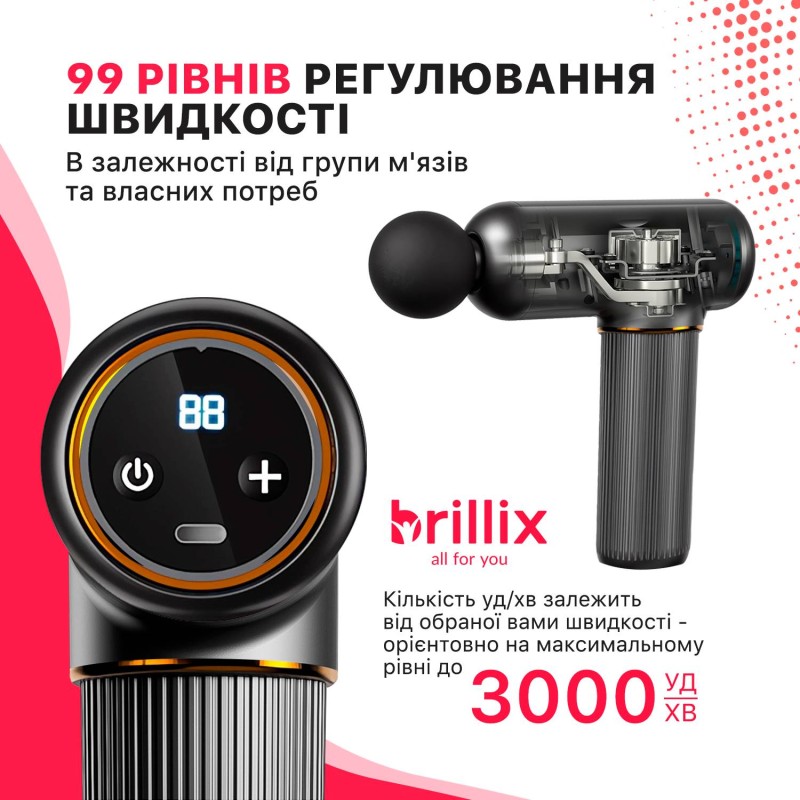 Портативний ручний масажер для тіла масажний пістолет Brillix