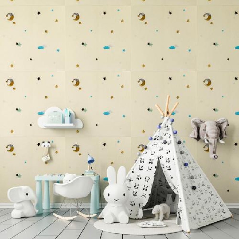 Панель стінова 3D 700*700*4mm зірки та місяць на бежевому фоні (D) Sticker Wall SW-00001971