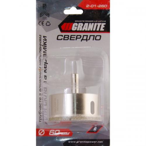 Свердло трубчасте GRANITE з алмазним напиленням для скла та плитки 60 мм 2-01-260 Свердло трубчасте GRANITE з алмазним напиленням для скла та плитки 60 мм 2-01-260