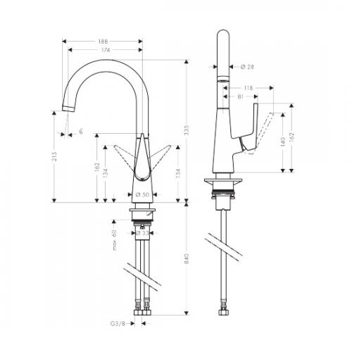 Змішувач Hansgrohe Talis S для кухонної мийки 72814800 сталь