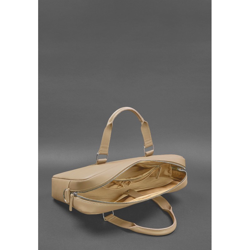 Шкіряна сумка для ноутбука та документів світло-бежева BlankNote