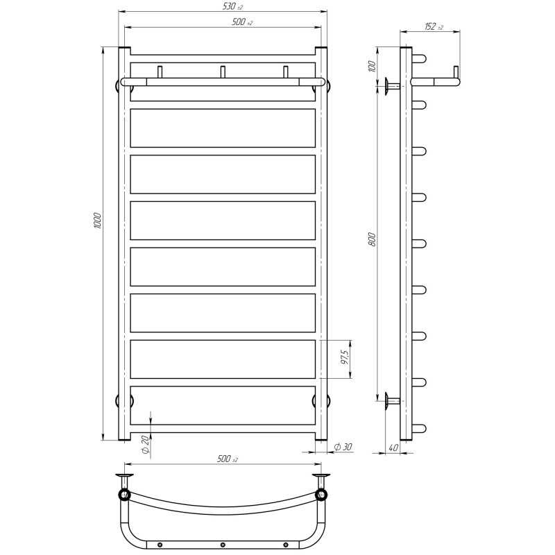 Рушникосушарка електрична Класік N П9 500х1000 Deffi Білий WD03 (C.KN.100.50.9.E.W.R.1)