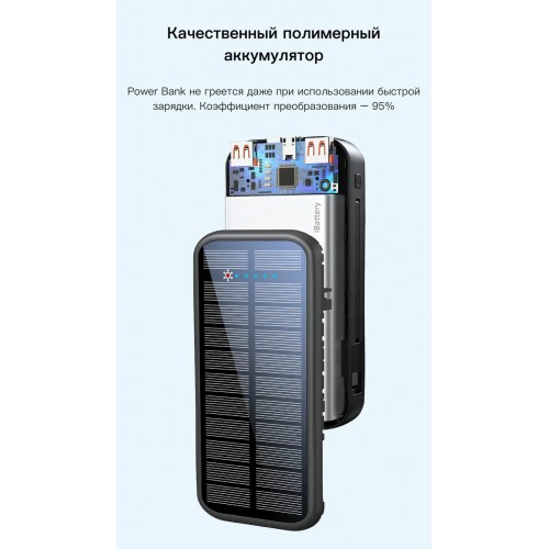 Зарядний пристрій на сонячних батареях No Brand Powerbank 20000 mAh 20W P88S Чорний (2431340144) Зарядний пристрій на сонячних батареях No Brand Powerbank 20000 mAh 20W P88S Чорний (2431340144)