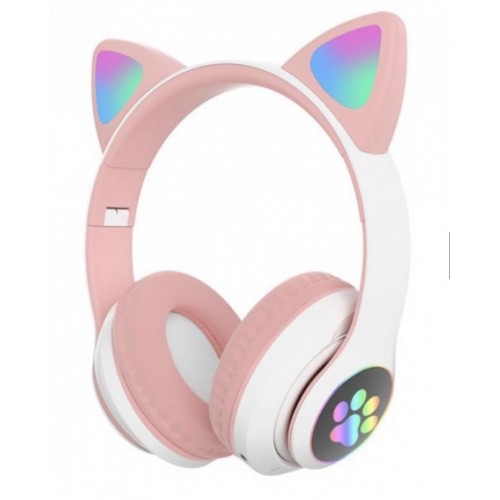 Безпровідні Bluetooth-навушники з вушками и LED підсвіткою Cat Ear VZV-24M/8079 Рожеві