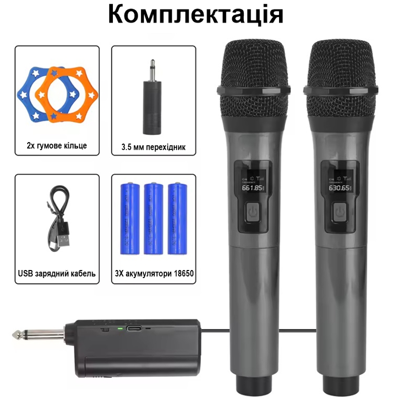 Комплект з 2х бездротових професійних мікрофонів із приймачем Nectronix WM-2 UHF, до 20 метрів