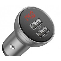 Адаптер автомобільний BASEUS Digital Display Dual USB 2USB, 4.8A, 24W, сріблястий Адаптер автомобільний BASEUS Digital Display Dual USB 2USB, 4.8A, 24W, сріблястий