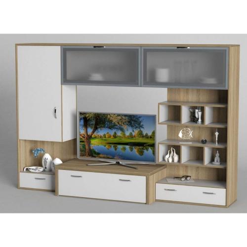 Стінка в вітальню Тиса Мебель Вітальня-105 Сонома Білий 1550x450x2380 мм Стінка в вітальню Тиса Мебель Вітальня-105 Сонома Білий 1550x450x2380 мм