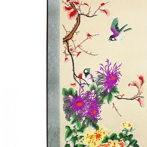 Свиток настінний Traditional Chinese Art Хризантеми та птиці Шовк машинна вишивка 120х34 см Кольоровий (05757) в інтернет супермаркеті PbayMarket!