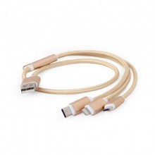 Кабель Cablexpert USB BM - Lightning/MicroUSB/USB Type-C, 1м Золотистий (CC-USB2-AM31-1M-G)