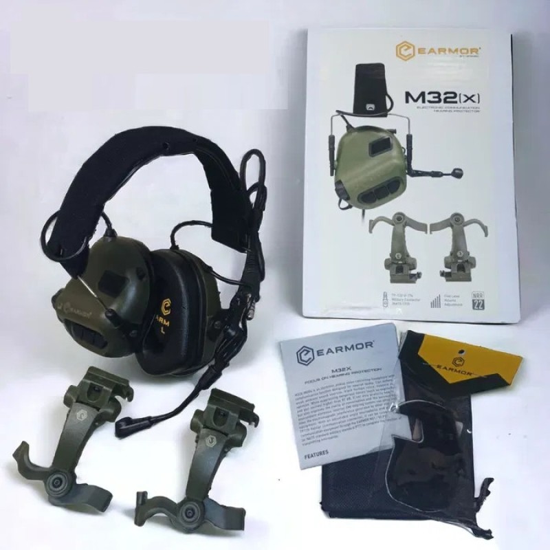Комплект активні навушники EARMOR M32x + кріплення чебурашки M16C Оливковий