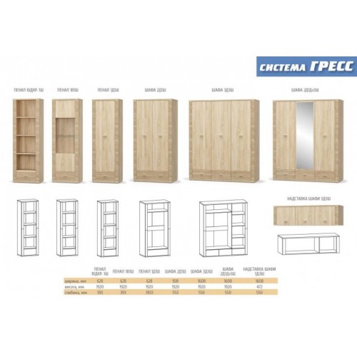 Шафа розстібна Меблі Сервіс Гресс 2Д/1Дз/3Ш дуб самоа Шафа розстібна Меблі Сервіс Гресс 2Д/1Дз/3Ш дуб самоа
