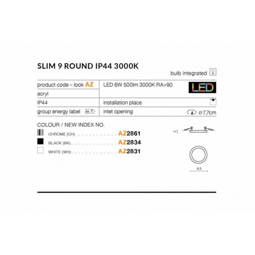 Точковий світильник AZzardo SLIM 9 ROUND IP44 3000K AZ2861